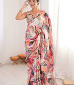 Multicolor beads and stones pure chiffon designer ikat saree