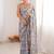 Blue floral mirror work pure chiffon ikat saree