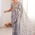 Blue floral mirror work pure chiffon ikat saree