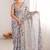 Blue floral mirror work pure chiffon ikat saree