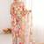 Cream floral mirror work pure chiffon ikat saree