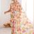 Cream floral mirror work pure chiffon ikat saree