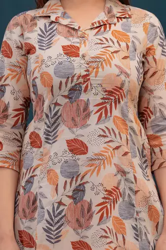 Beige printed co-ord set for women