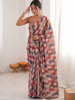 Multicolor sequinned pure chiffon ikat saree 1