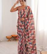 Multicolor sequinned pure chiffon ikat saree