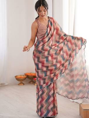 Multicolor sequinned pure chiffon ikat saree 2