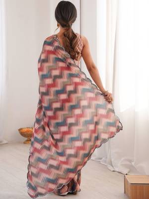 Multicolor sequinned pure chiffon ikat saree 3