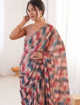 Multicolor sequinned pure chiffon ikat saree 4