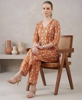 Rust printed co-ord set for women 1