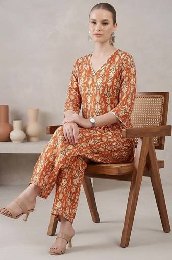 Rust printed co-ord set for women