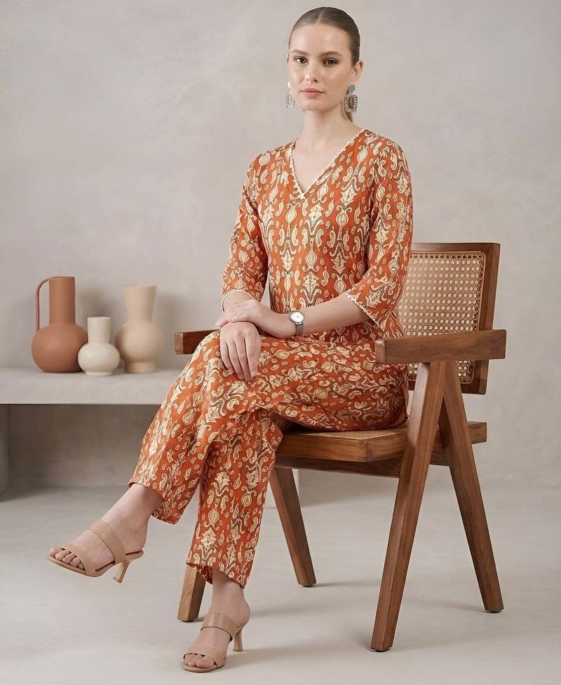 Rust printed co-ord set for women