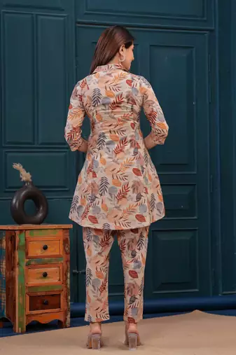 Beige printed co-ord set for women