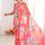 Pink floral mirror work pure chiffon ikat saree
