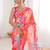 Pink floral mirror work pure chiffon ikat saree