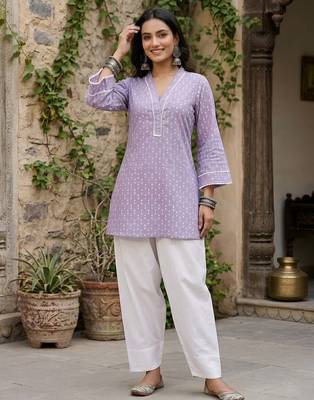 Lavender printed co-ord set for women 3