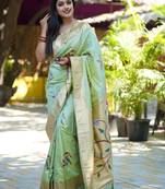 Sea green floral woven design zari paithani saree