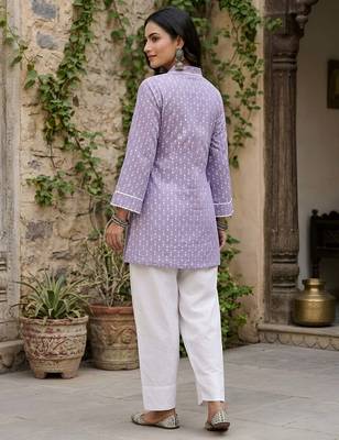 Lavender printed co-ord set for women 5