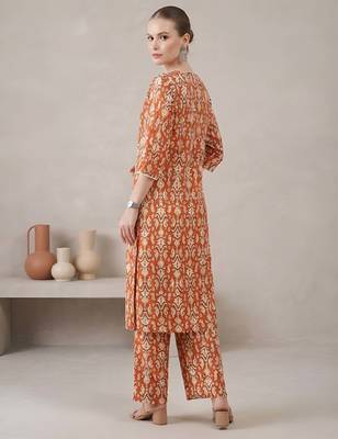 Rust printed co-ord set for women 5
