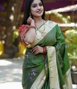 Green woven design zari paithani saree