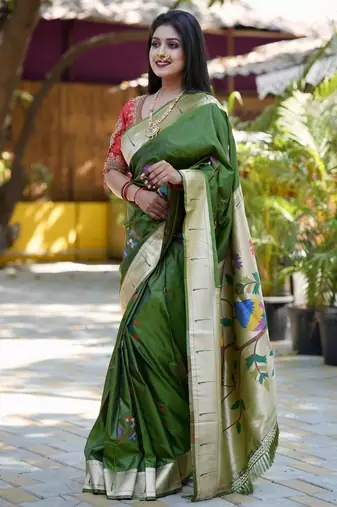 Green woven design zari paithani saree
