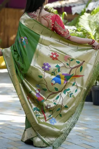 Green woven design zari paithani saree