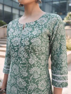 Green printed straight co-ords set for women 2