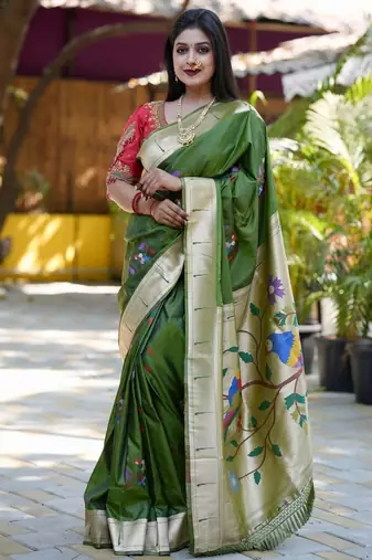 Green woven design zari paithani saree