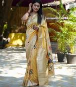 Cream woven design zari paithani saree