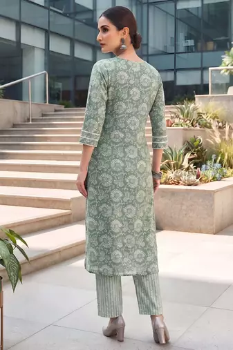 Green printed straight co-ords set for women