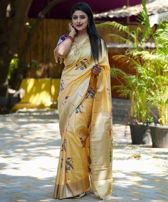 Cream woven design zari paithani saree 2