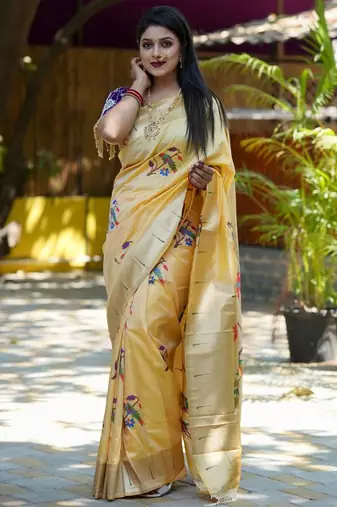 Cream woven design zari paithani saree