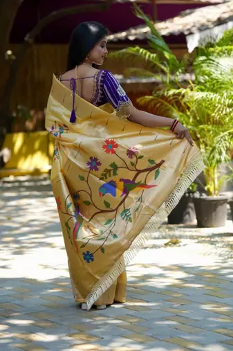 Cream woven design zari paithani saree