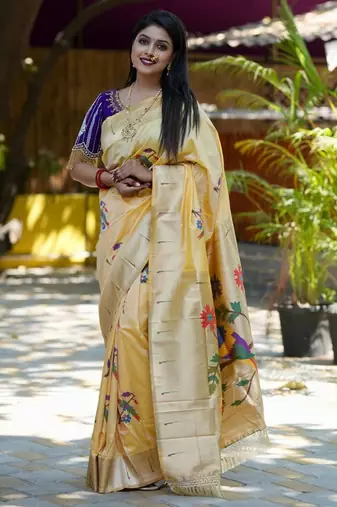 Cream woven design zari paithani saree