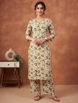 Cream printed co-ord set for women 1