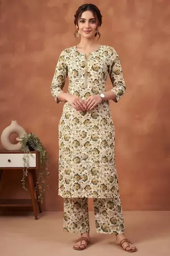 Cream printed co-ord set for women