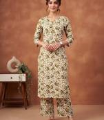 Cream printed co-ord set for women