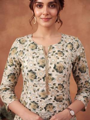 Cream printed co-ord set for women 2