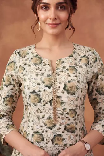 Cream printed co-ord set for women