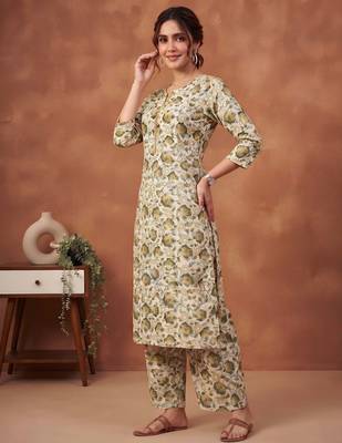 Cream printed co-ord set for women 3