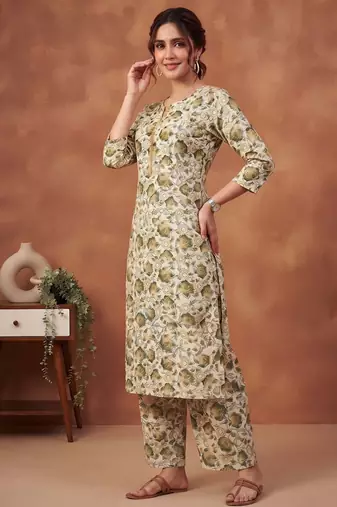 Cream printed co-ord set for women