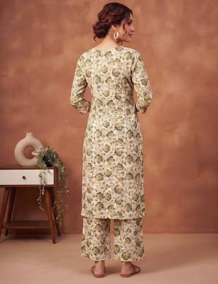Cream printed co-ord set for women 4