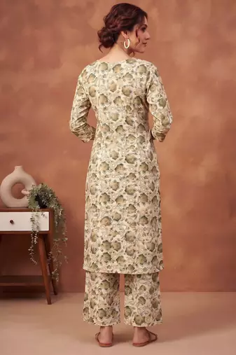 Cream printed co-ord set for women