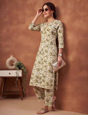 Cream printed co-ord set for women 5