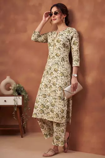 Cream printed co-ord set for women