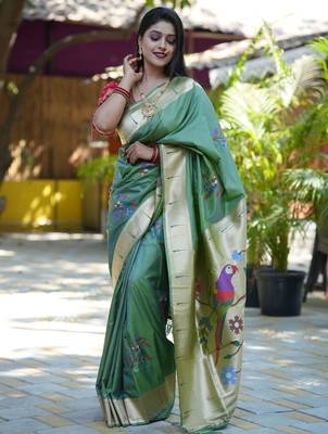 Green woven design zari paithani saree 2