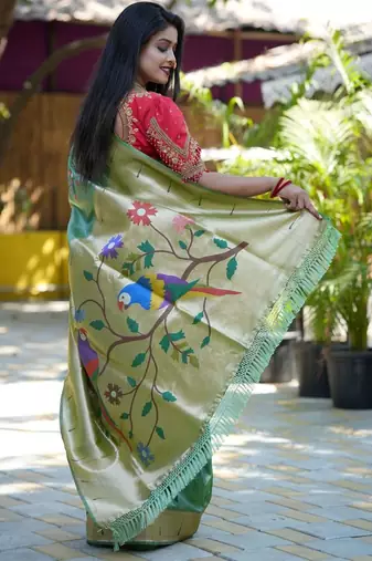 Green woven design zari paithani saree