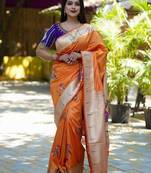 Orange woven design zari paithani saree