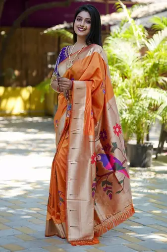 Orange woven design zari paithani saree