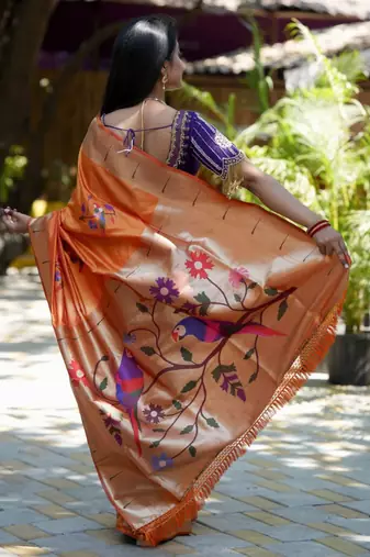 Orange woven design zari paithani saree