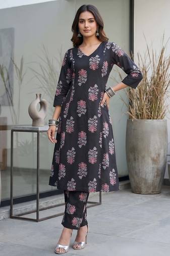Black printed rayon co-ord set for women